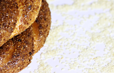 Tyrkish bagels with white susame background