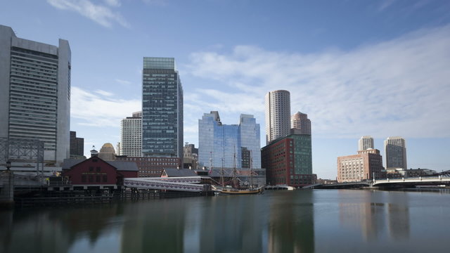 Time lapse tilt shot Boston waterfront