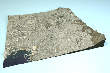Atene vista satellitare, mappa sezione 3d
