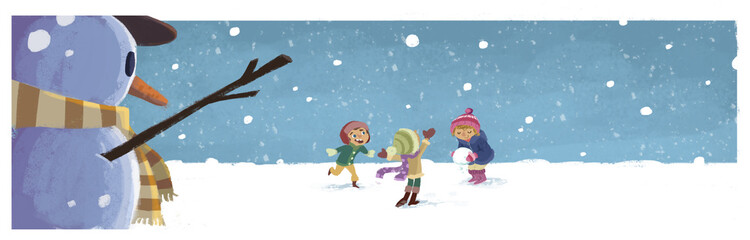 Naklejka premium niños jugando con la nieve
