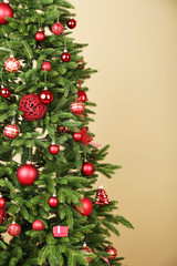 Decorated Christmas tree closeup