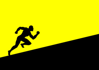 Silhouette of a man figure running uphill