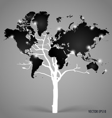 Tree shaped world map. Vector illustration.