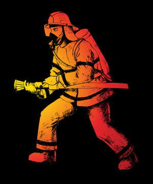 Sketch illustration of a firefighter