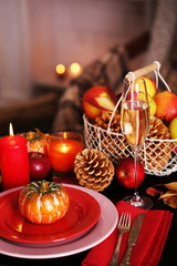 Festive autumn serving table in room