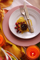 Festive autumn serving table close-up