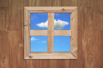 see natural blue sky clouds through wooden window