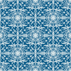Seamless winter blue floral vector wallpaper pattern.