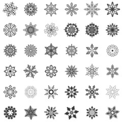 Snowflake shapes isolated on white background.