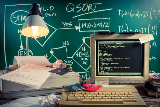 Work on algorithm in the vintage computer lab