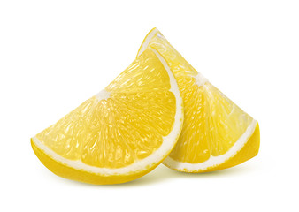 Two fresh lemon quarter slices isolated on white