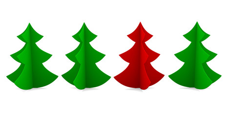 Four Christmas tree green and red colors. Illustration. 3D