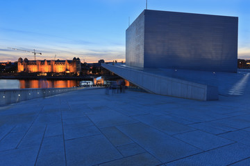 Oslo panorama with Nordic Black Theater from opera house