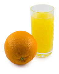 glass of orange juice isolated on a white background