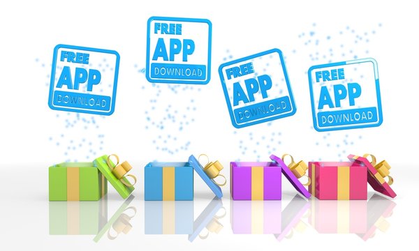 isolated present boxes with free app download icon