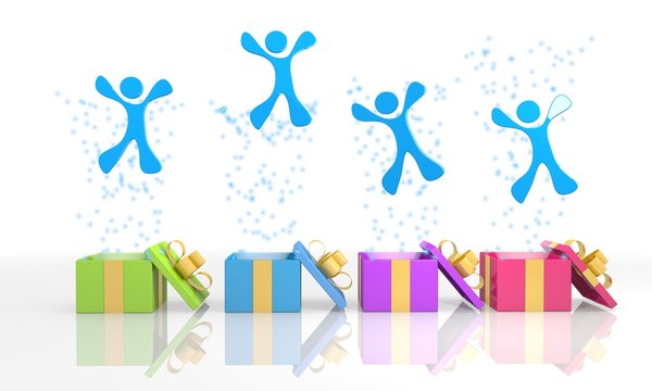 isolated present boxes with happy character icon