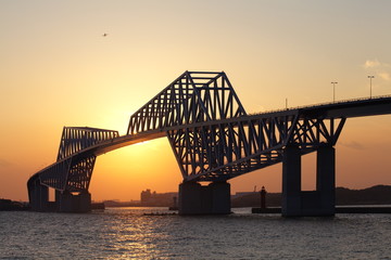 Tokyo bay and Tokyo gate bridge during beautiful sunset time