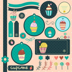 Cute vector elements for scrapbook, menu or card design.