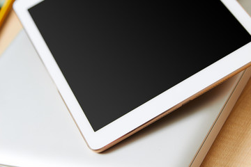 Close up view of a tablet pc with blank screen