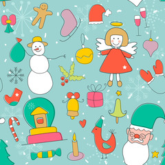 Christmas icon set in pastel color. Vector doodle illustration.
