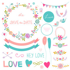 Vintage wedding set of floral frames and compositions.