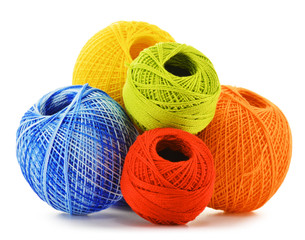 Colorful yarn for crocheting isolated on white