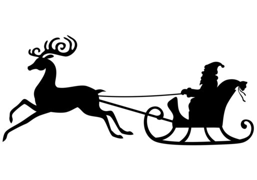 Silhouette Santa Claus riding on a deer sleigh