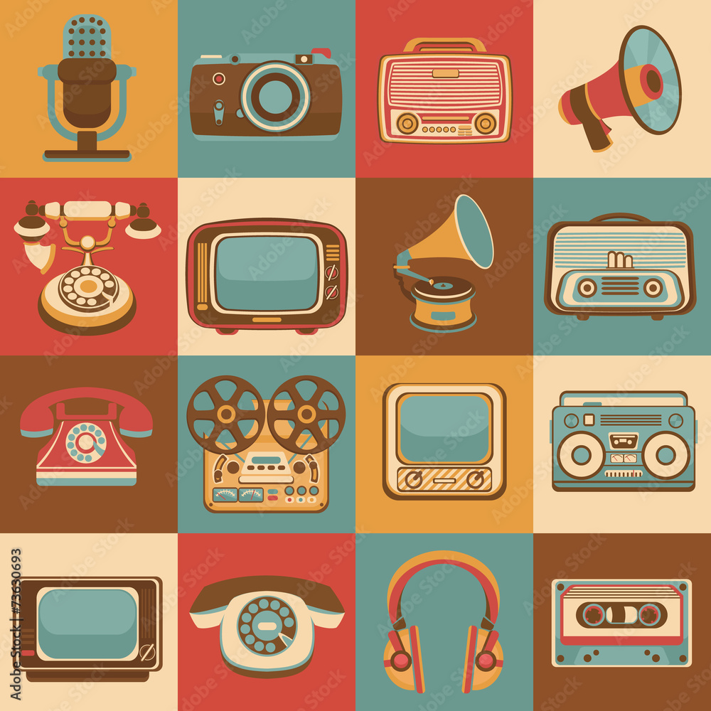 Wall mural retro media icons