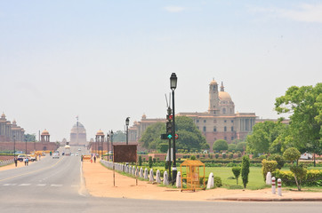 Fototapeta na wymiar Esplanade Rajpath. The Indian government buildings. Residence of