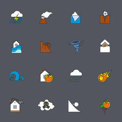 Natural disaster icons flat line