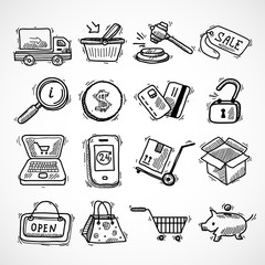 Shopping e-commerce sketch icons set