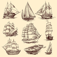 Ships and boats sketch set