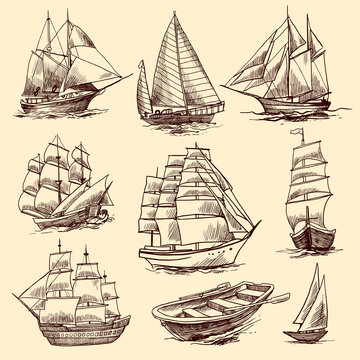 Fototapeta Ships and boats sketch set