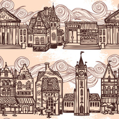 Sketch city seamless border black and white