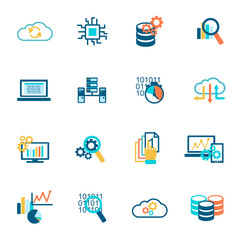 Database analytics icons flat