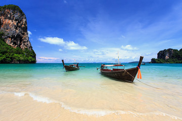 Traditional Thai boat, Long tail stand in the sea at Railay beac