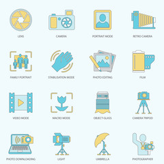 Photography icons flat line