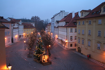 New Year's area near Karlovy Bridge in the winter morning