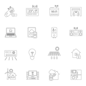 Smart home icons outline