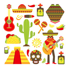 Mexico decorative icons set