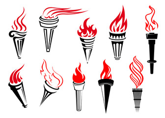 Fototapeta na wymiar Vintage flaming torches set