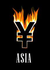 Fototapeta premium Flaming yen currency symbol