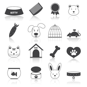 Pets icons set black