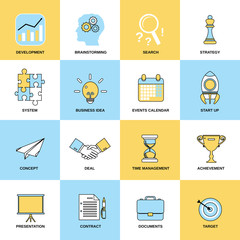 Business icons flat line set