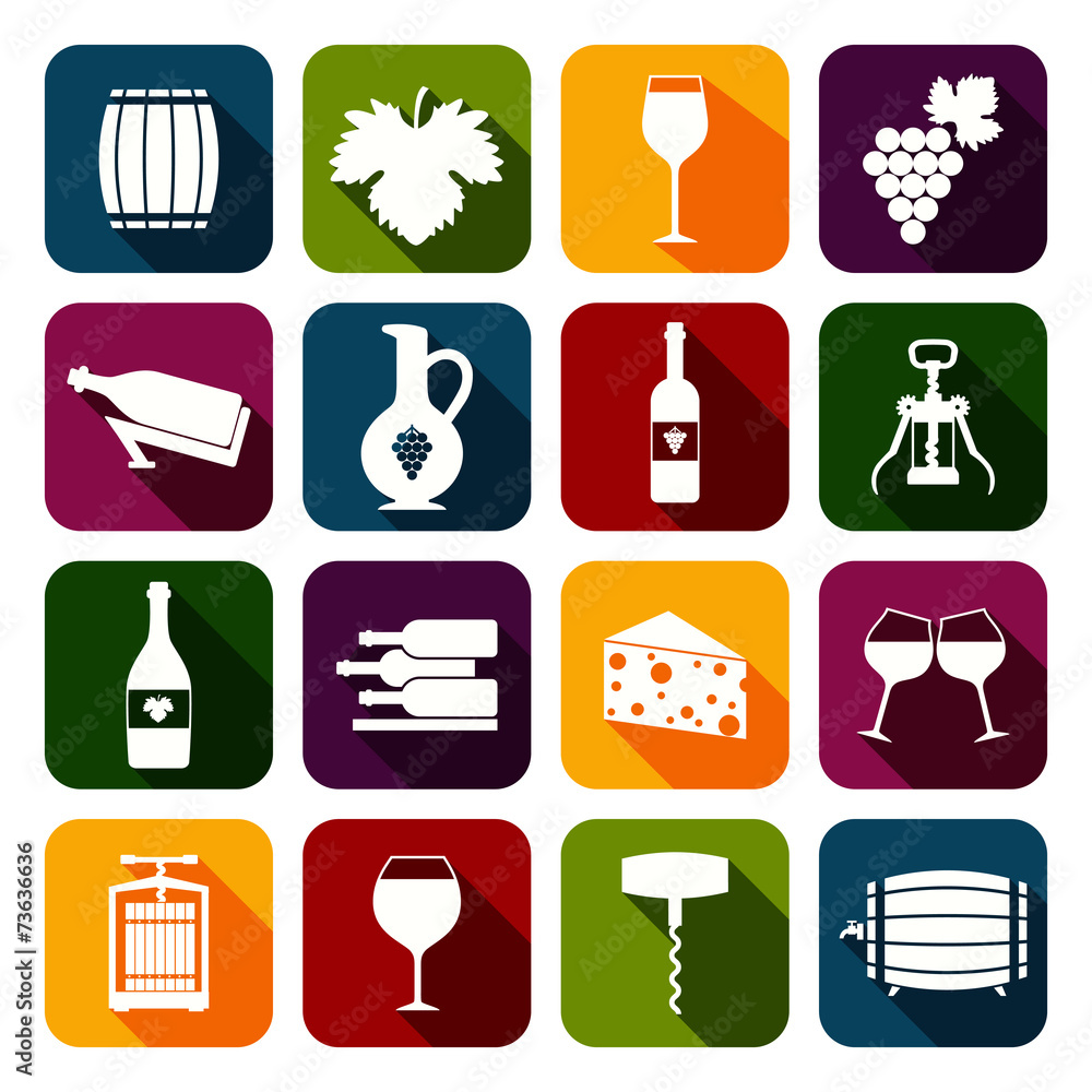 Canvas Prints wine icons set flat