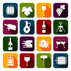 Naklejka premium Wine icons set flat