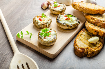 Grilled mushrooms stuffed cheese and chilli - obrazy, fototapety, plakaty