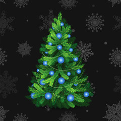 Fototapeta premium Beautiful christmas tree with blue balls