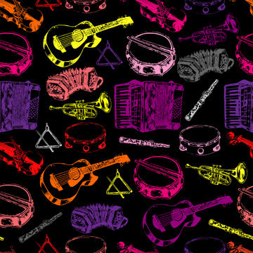 Musical instruments seamless color pattern