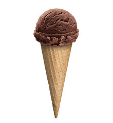 Chocolate ice cream, icecream scoop in cone, clipping path.